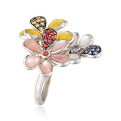 .50 ct. t.w. Multicolored Sapphire and Mother-Of-Pearl Flower Ring in Sterling Silver &mdash; Alt Image 3