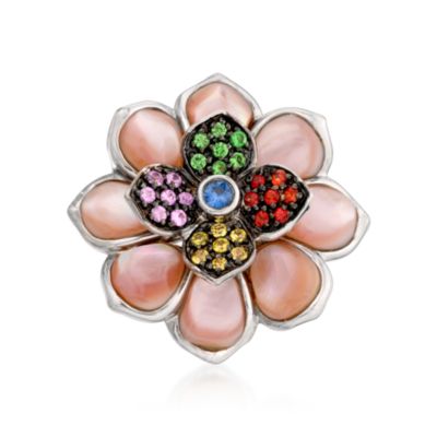 Pink Mother-Of-Pearl and .35 ct. t.w. Multi-Gem Floral Ring In Sterling Silver &mdash; Alt Image 1