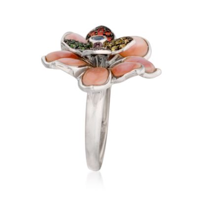 Pink Mother-Of-Pearl and .35 ct. t.w. Multi-Gem Floral Ring In Sterling Silver &mdash; Alt Image 2