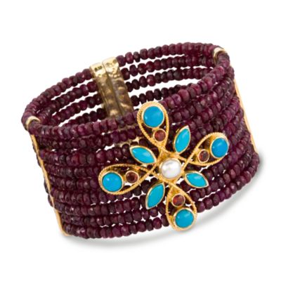 6mm Cultured Pearl and 270.75 ct. t.w. Multi-Gem Cuff Bracelet In Vermeil &mdash; Alt Image 1