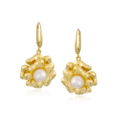 7mm Cultured Pearl Floral Earrings in Vermeil &mdash; Alt Image 1