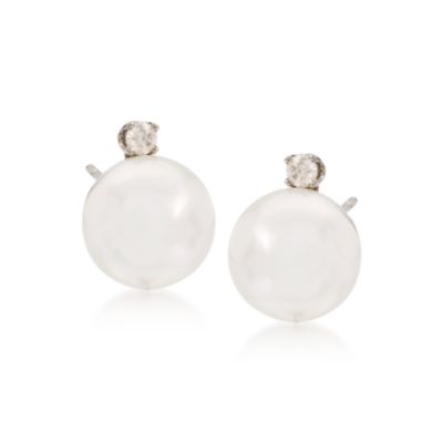 .10 ct. t.w. Diamond and 9-9.5mm South Sea Pearl Stud Earrings In 14kt White Gold &mdash; Alt Image 1