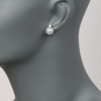 .10 ct. t.w. Diamond and 9-9.5mm South Sea Pearl Stud Earrings In 14kt White Gold &mdash; Alt Image 2