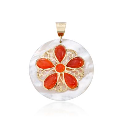 Mother-Of-Pearl and Red Agate Flower Pendant &mdash; Alt Image 1