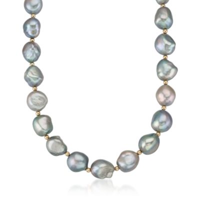 12-13mm Grey Cultured Baroque Pearl Necklace in 14kt Yellow Gold &mdash; Alt Image 1