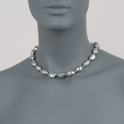 12-13mm Grey Cultured Baroque Pearl Necklace in 14kt Yellow Gold &mdash; Alt Image 2