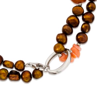 Multi-Gem and 8-11mm Brown Cultured Pearl Double Strand Necklace In Sterling Silver. 48" &mdash; Alt Image 3