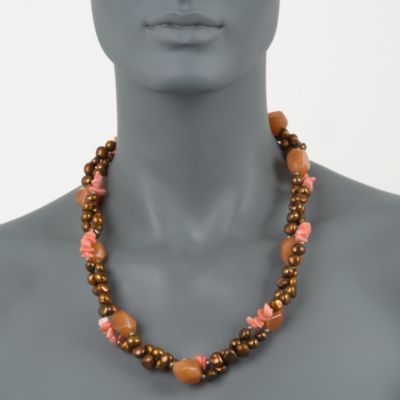 Multi-Gem and 8-11mm Brown Cultured Pearl Double Strand Necklace In Sterling Silver. 48" &mdash; Alt Image 6