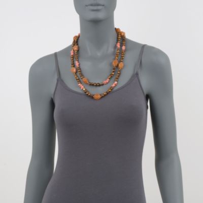Multi-Gem and 8-11mm Brown Cultured Pearl Double Strand Necklace In Sterling Silver. 48" &mdash; Alt Image 7