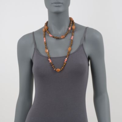 Multi-Gem and 8-11mm Brown Cultured Pearl Double Strand Necklace In Sterling Silver. 48" &mdash; Alt Image 8