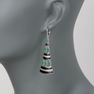 1.75 ct. t.w. Emerald and .10 ct. t.w. Diamond Earrings With Black Agate in Sterling Silver &mdash; Alt Image 2