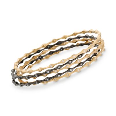 Set of Five 1.00 ct. t.w. CZ Bangle Bracelets in Vermeil and Sterling Silver With Black Rhodium. 7" &mdash; Alt Image 1