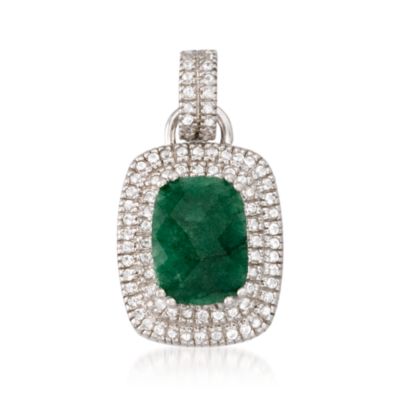 5.50 Carat Emerald and .85 ct. t.w. White Topaz Pendant in Sterling Silver &mdash; Alt Image 1