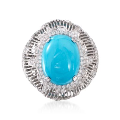 Turquoise and 1.00 ct. t.w. Diamond Ring in 18kt White Gold. Size 8 &mdash; Alt Image 1