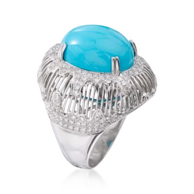 Turquoise and 1.00 ct. t.w. Diamond Ring in 18kt White Gold. Size 8 &mdash; Alt Image 2