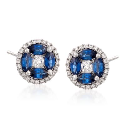 Gregg Ruth 1.55 ct. t.w. Sapphire and .50 ct. t.w. Diamond Earrings in 18kt White Gold &mdash; Alt Image 1