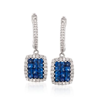 Gregg Ruth .81 ct. t.w. Sapphire and .30 ct. t.w. Diamond Hoop Earrings in 18kt White Gold &mdash; Alt Image 1