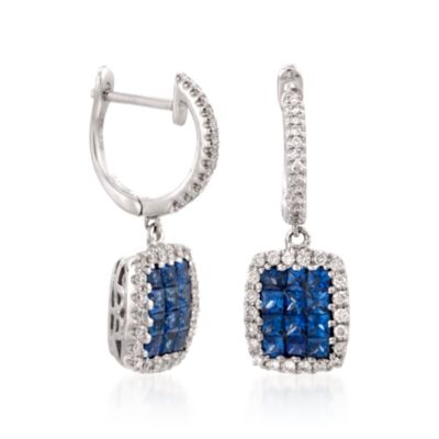 Gregg Ruth .81 ct. t.w. Sapphire and .30 ct. t.w. Diamond Hoop Earrings in 18kt White Gold &mdash; Alt Image 3