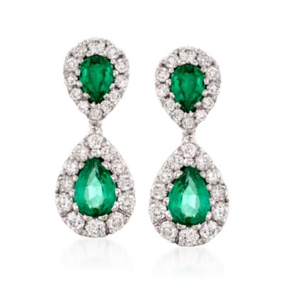 Gregg Ruth 1.00 ct. t.w. Emerald and .75 ct. t.w. Diamond Earrings in 18kt White Gold &mdash; Alt Image 1