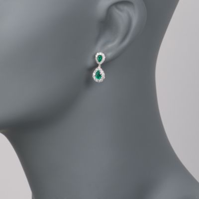 Gregg Ruth 1.00 ct. t.w. Emerald and .75 ct. t.w. Diamond Earrings in 18kt White Gold &mdash; Alt Image 2