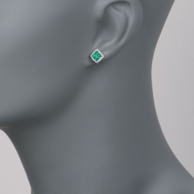 Gregg Ruth .46 ct. t.w. Emerald and .13 ct. t.w. Diamond Earrings in 18kt White Gold &mdash; Alt Image 2