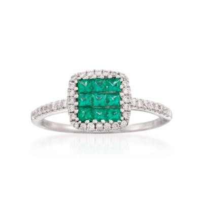 Gregg Ruth .38 ct. t.w. Emerald and .21 ct. t.w. Diamond Ring in 18kt White Gold. Size 6.5 &mdash; Alt Image 1