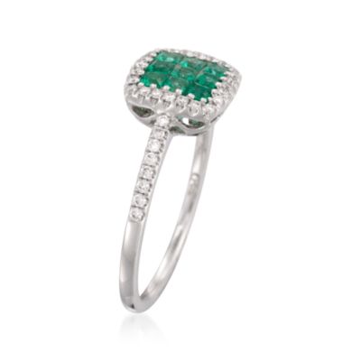 Gregg Ruth .38 ct. t.w. Emerald and .21 ct. t.w. Diamond Ring in 18kt White Gold. Size 6.5 &mdash; Alt Image 3