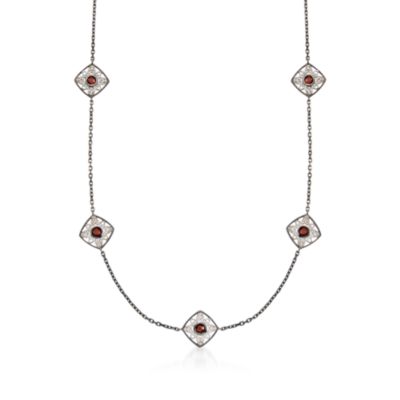 4.50 ct. t.w. Garnet and .20 ct. t.w. Diamond Station Necklace In Sterling Silver. 40" &mdash; Alt Image 1