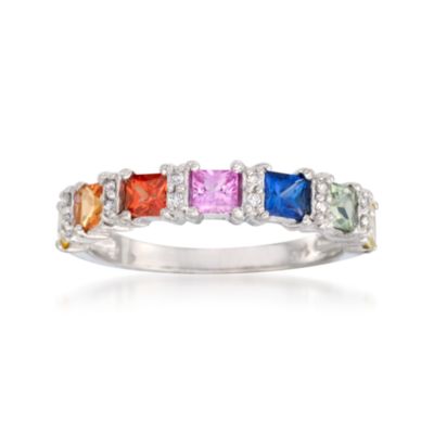 1.45 ct. t.w. Multicolored Sapphire and .10 ct. t.w. Diamond Ring in 14kt White Gold &mdash; Alt Image 1