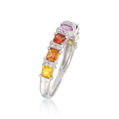 1.45 ct. t.w. Multicolored Sapphire and .10 ct. t.w. Diamond Ring in 14kt White Gold &mdash; Alt Image 3