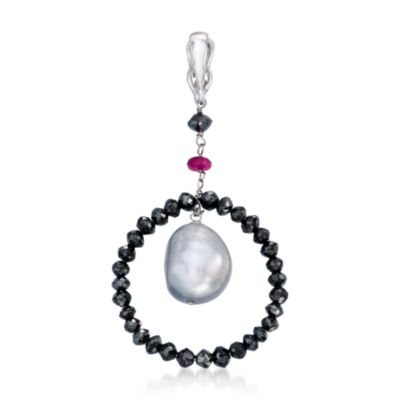9-11mm Cultured Pearl and 4.25 ct. t.w. Diamond Pendant With .20 Carat Ruby In 14kt White Gold &mdash; Alt Image 1