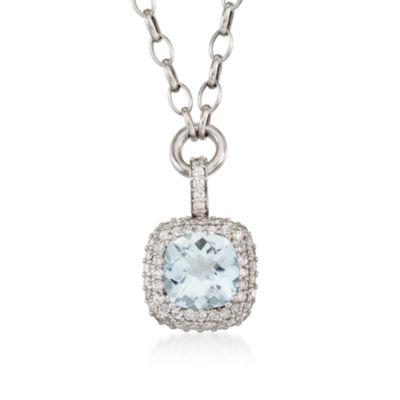 4.00 Carat Aquamarine and .95 ct. t.w. Diamond Necklace in 14kt White Gold. 16" &mdash; Alt Image 1