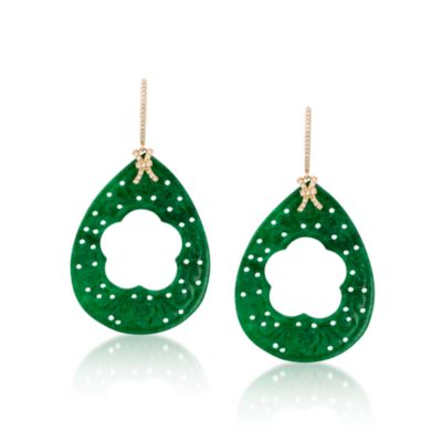 Green Jade and .15 ct. t.w. Diamond Earrings In 14kt Yellow Gold &mdash; Alt Image 1