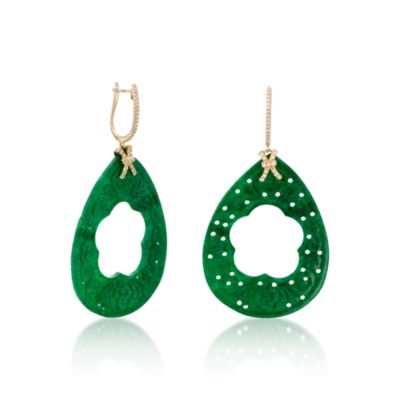 Green Jade and .15 ct. t.w. Diamond Earrings In 14kt Yellow Gold &mdash; Alt Image 2