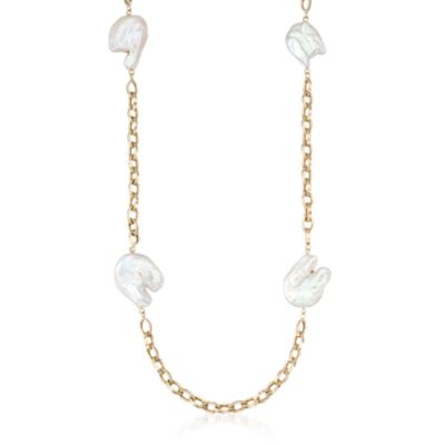 20-25mm Cultured Keshi Pearl Station Necklace in 14kt Yellow Gold. 40" &mdash; Alt Image 1