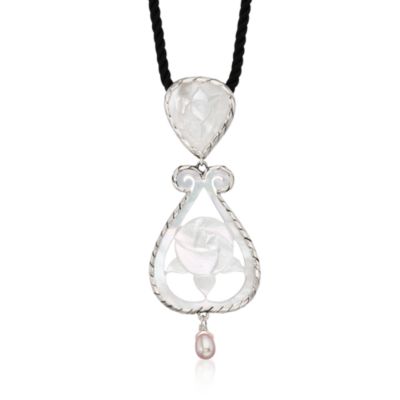 Mother-Of-Pearl and 4.5mm Cultured Pearl Rose Necklace In Sterling Silver. 36" &mdash; Alt Image 1