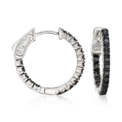 1.00 ct. t.w. In-And-Out Black Diamond Hoop Earrings in Sterling Silver &mdash; Alt Image 1