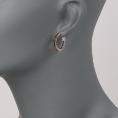 1.00 ct. t.w. In-And-Out Black Diamond Hoop Earrings in Sterling Silver &mdash; Alt Image 2