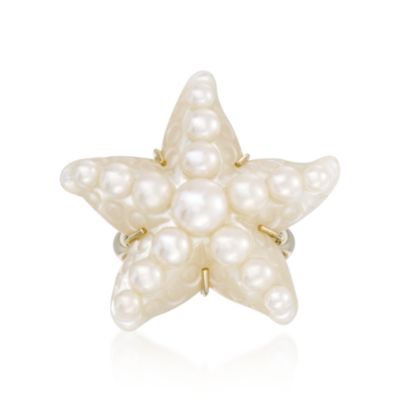 Cultured Pearl Starfish Ring With Mother-Of-Pearl in 14kt Yellow Gold &mdash; Alt Image 1