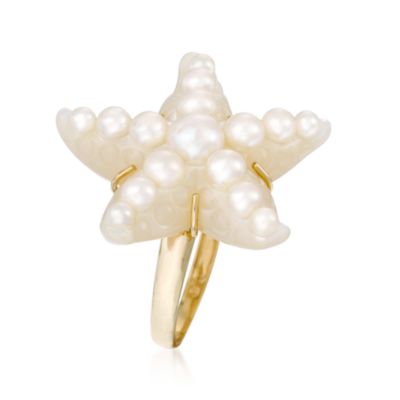 Cultured Pearl Starfish Ring With Mother-Of-Pearl in 14kt Yellow Gold &mdash; Alt Image 2