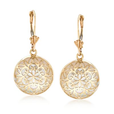 Mother-Of-Pearl Overlay Earrings in 14kt Yellow Gold &mdash; Alt Image 1
