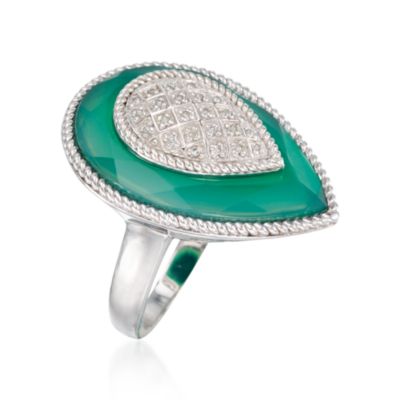 Green Agate and .10 ct. t.w. Diamond Pear-Shaped Ring in Sterling Silver &mdash; Alt Image 3