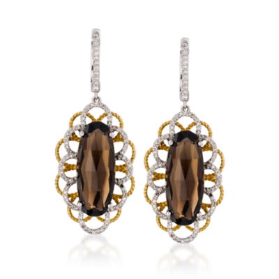 13.00 ct. t.w. Smoky Quartz and .60 ct. t.w. Diamond  Earrings in 14kt Two-Tone Gold. Dangle Earrings &mdash; Alt Image 1