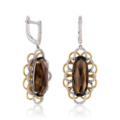 13.00 ct. t.w. Smoky Quartz and .60 ct. t.w. Diamond  Earrings in 14kt Two-Tone Gold. Dangle Earrings &mdash; Alt Image 3