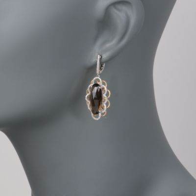 13.00 ct. t.w. Smoky Quartz and .60 ct. t.w. Diamond  Earrings in 14kt Two-Tone Gold. Dangle Earrings &mdash; Alt Image 2