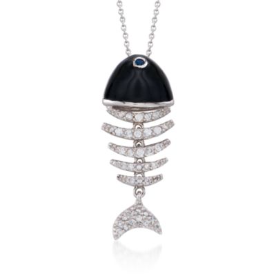 .38 ct. t.w. White and Blue CZ Fish Bone Necklace in Sterling Silver &mdash; Alt Image 1