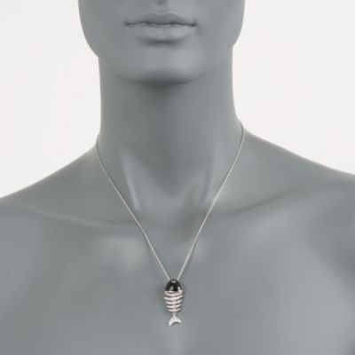 .38 ct. t.w. White and Blue CZ Fish Bone Necklace in Sterling Silver &mdash; Alt Image 2