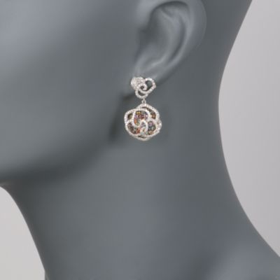 2.60 ct. t.w. Multicolored Sapphire and 1.25 ct. t.w. Diamond Heart Rosette Earrings In Sterling Silver &mdash; Alt Image 2