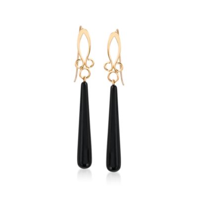 Long Black Onyx Drop Earrings in 14kt Yellow Gold &mdash; Alt Image 1