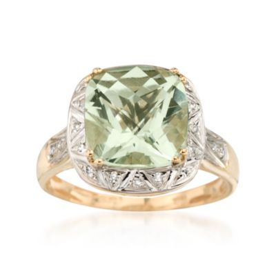 3.60 Carat Green Amethyst and .10 ct. t.w. Diamond Ring In 14kt Yellow Gold. Size 7 &mdash; Alt Image 1